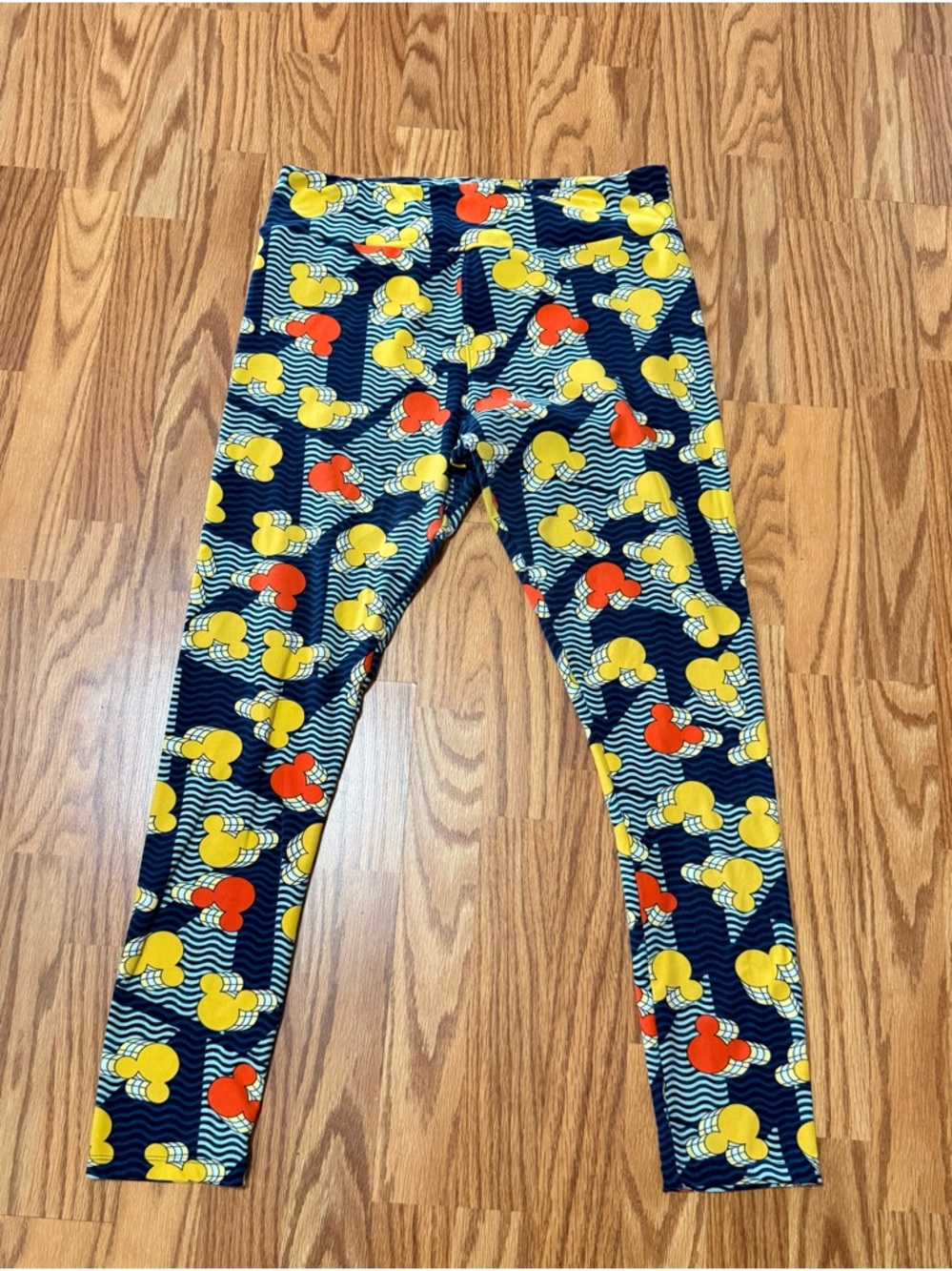 LuLaRoe Navy Leggings with Yellow & Red Mickey Mouse